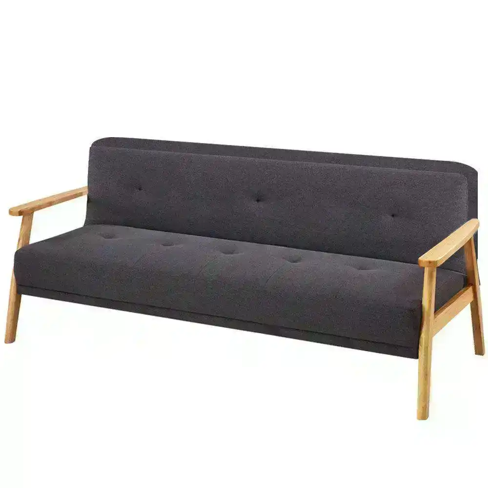 Three Seater Linen Fabric Sofa Bed Lounge Couch Futon   Dark Grey