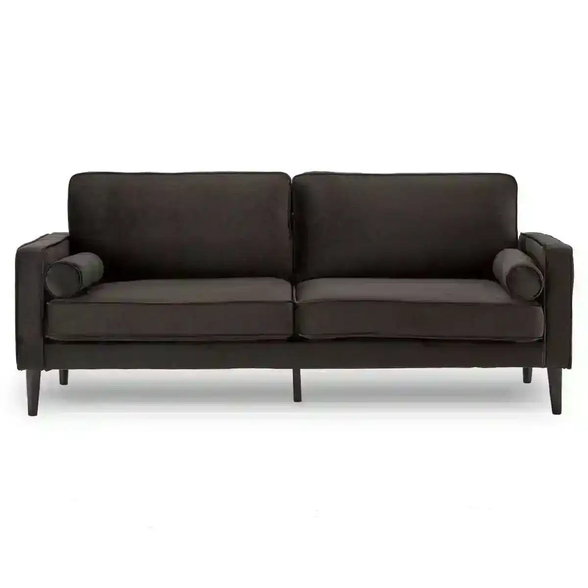 Sarantino 3 Seater Faux Velvet Sofa Bed Couch Furniture Lounge   Black