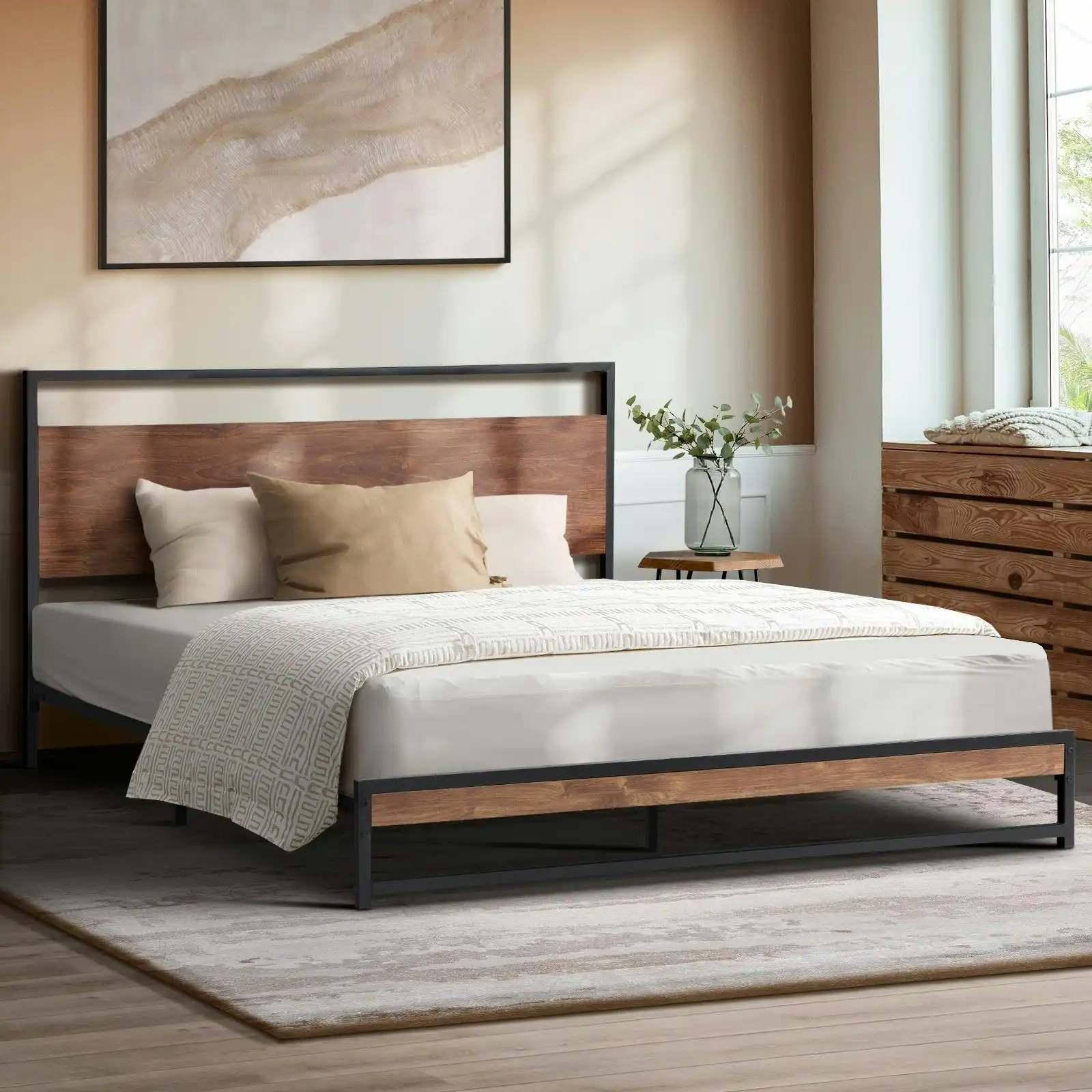 Oikiture Metal Bed Frame Queen Size Beds Base Platform Wood
