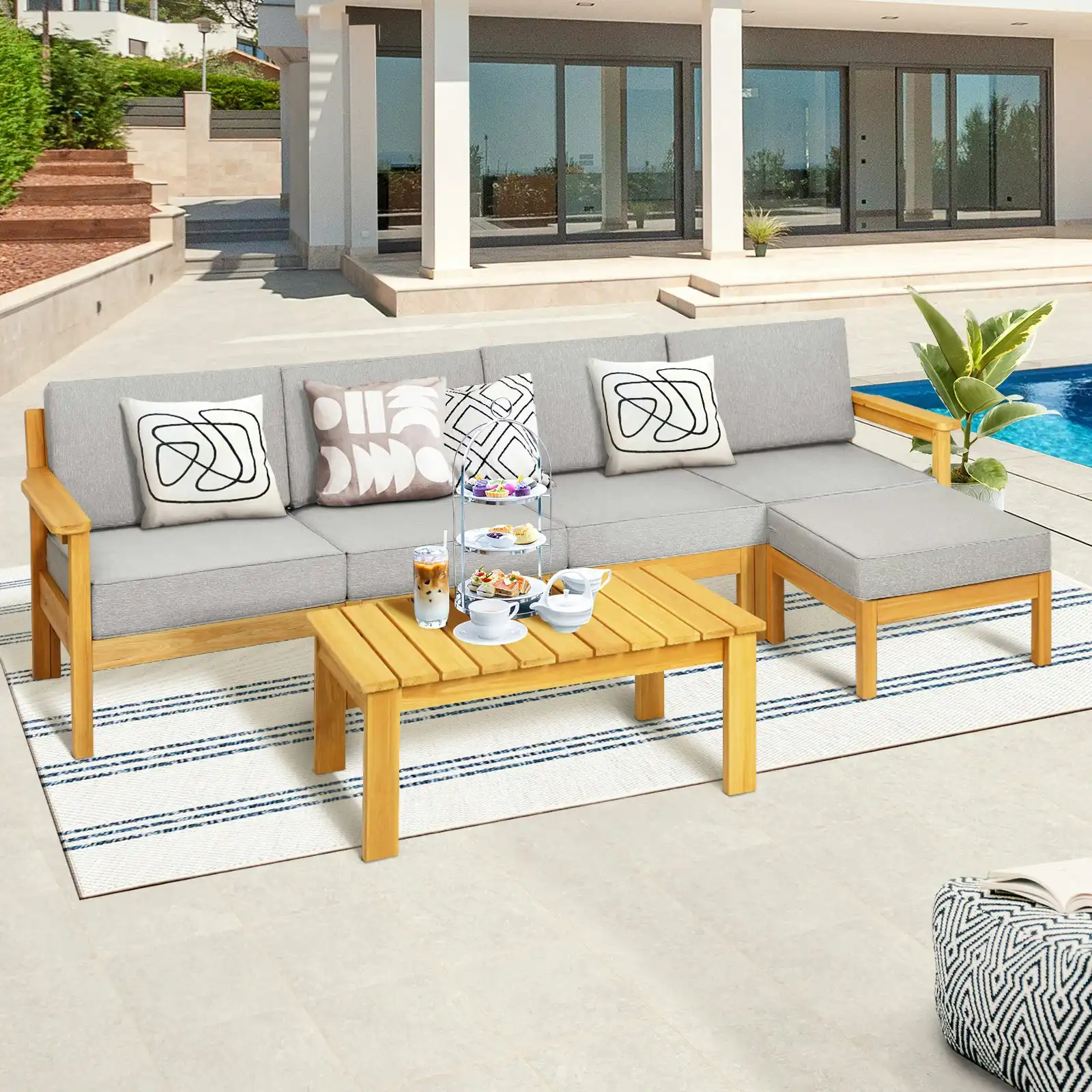 Livsip Outdoor Sofa Setting Garden Lounge Patio Furniture Dining Set 6 Piece