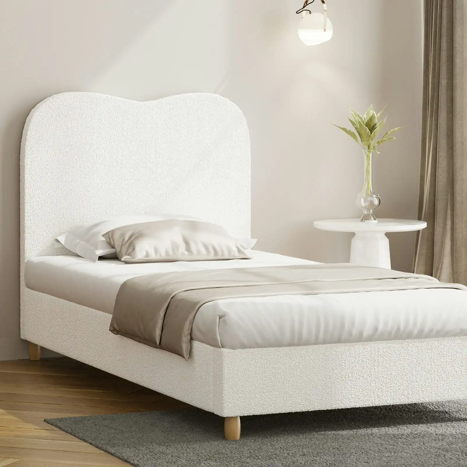 Oikiture Bed Frame King Single Size White Boucle Cloud Shape