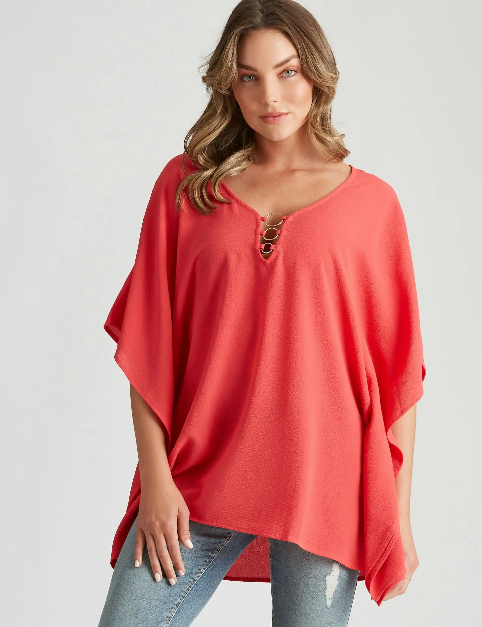 Rockmans Extended Sleeve Woven Ring Top