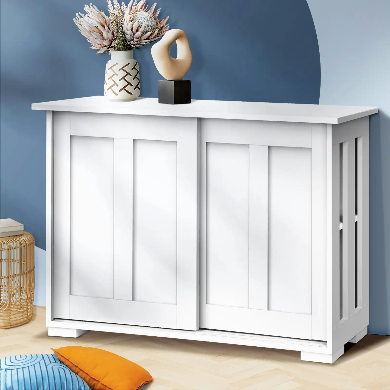 Oikiture Buffet Sideboard Cabinet Doors Storage Cupboard Hallway Table White