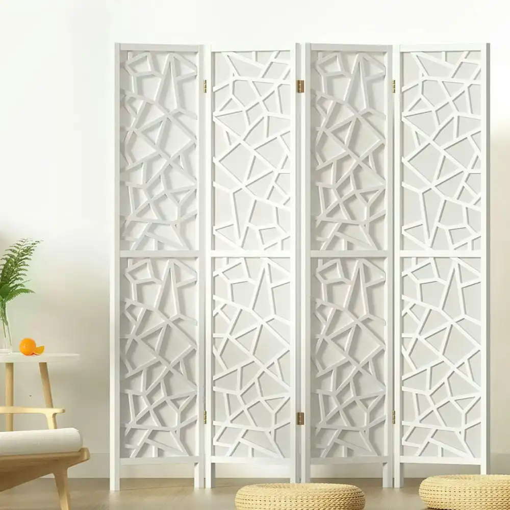 Artiss Room Divider Screen 4 Panel Foldable Wooden Divider Clover White