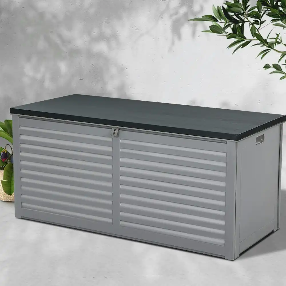 Gardeon Outdoor Storage Box 490L Bench Container Indoor Garden CabinetToy Tool Sheds Deck Grey