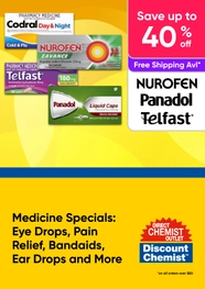 Medicine Specials - Eye Drops, Pain Relief, Bandaids, Ear Drops and More - Nurofen, Panadol, Telfast - up to 40% off